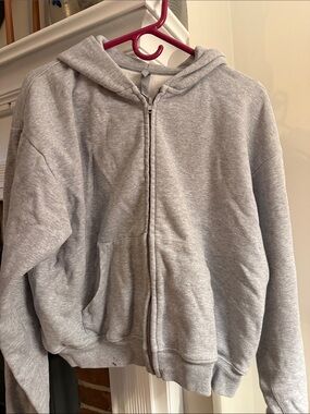 SKIMS Heather Gray Zip-Up Hoodie